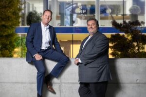 Brothers Michel and Stefan Hunkeler in front of the Hunkeler AG headquarter