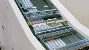 Vacuum transport band on the slope, close up.